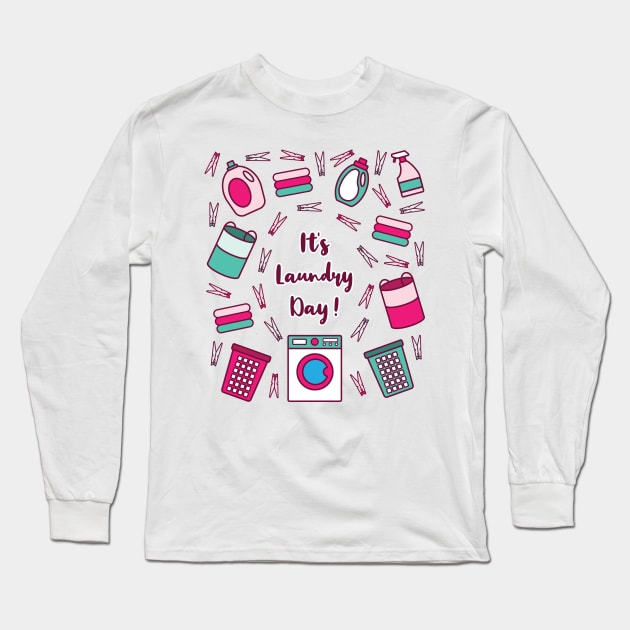 It's Laundry Day | Green Pink | White Long Sleeve T-Shirt by Wintre2